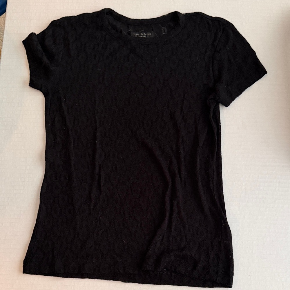 rag & bone Black Textured Short Sleeve Tee